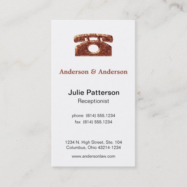 Elegant Copper Looking Telephone Business Card 2 (Front)