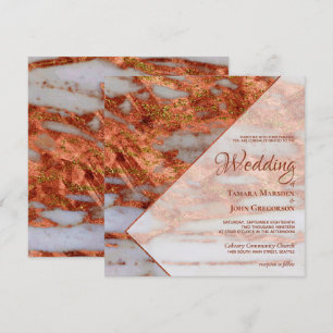Elegant Copper Metallic Marble Geometric Wedding Invitation