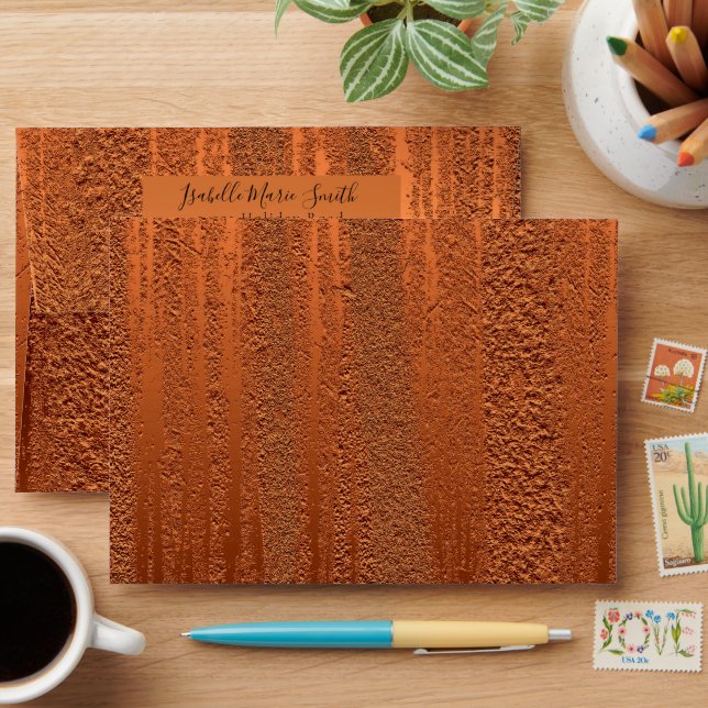 Elegant Copper Metallic Texture Wedding Invitation Envelope (Desk)