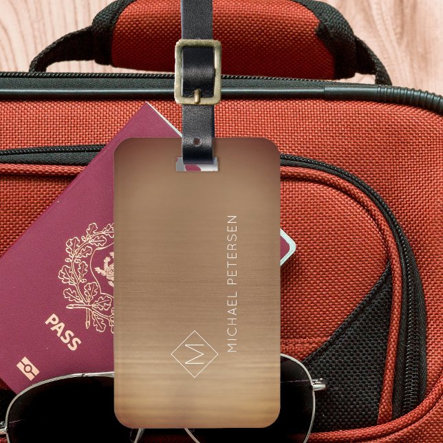 Elegant copper monogrammed name modern luggage tag (Creator Uploaded)