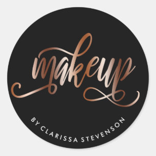 Elegant copper rose gold & black makeup artist classic round sticker
