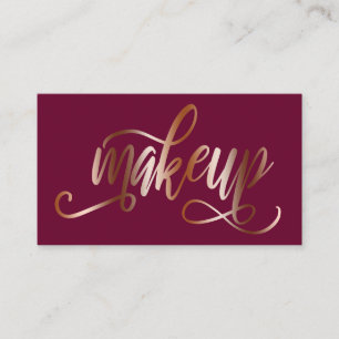 Elegant copper rose gold & burgundy makeup artist business card