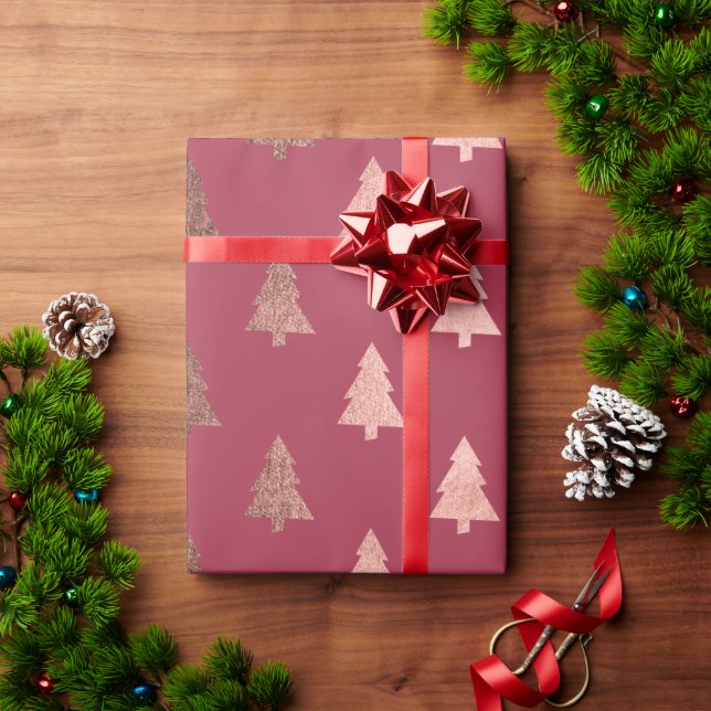 Elegant copper rose gold Christmas tree pattern Wrapping Paper (Holiday Gift)
