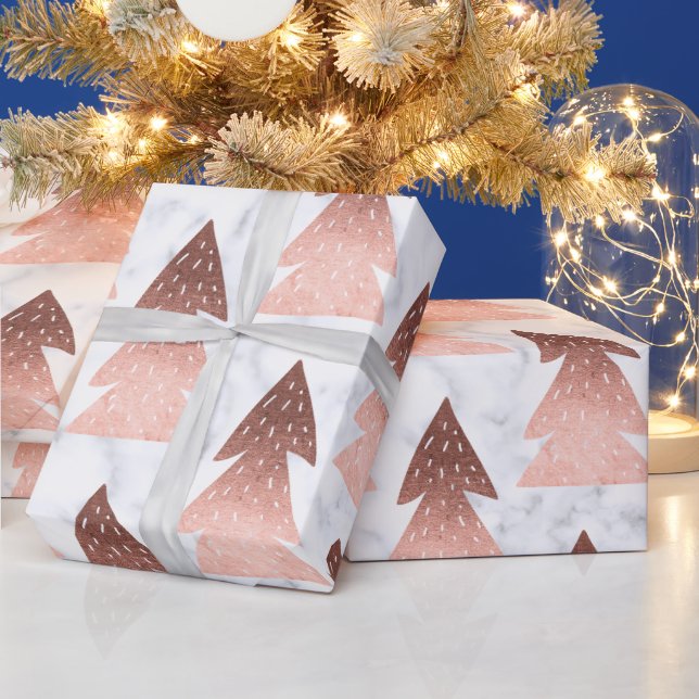 Elegant copper rose gold Christmas tree pattern Wrapping Paper (Holidays)