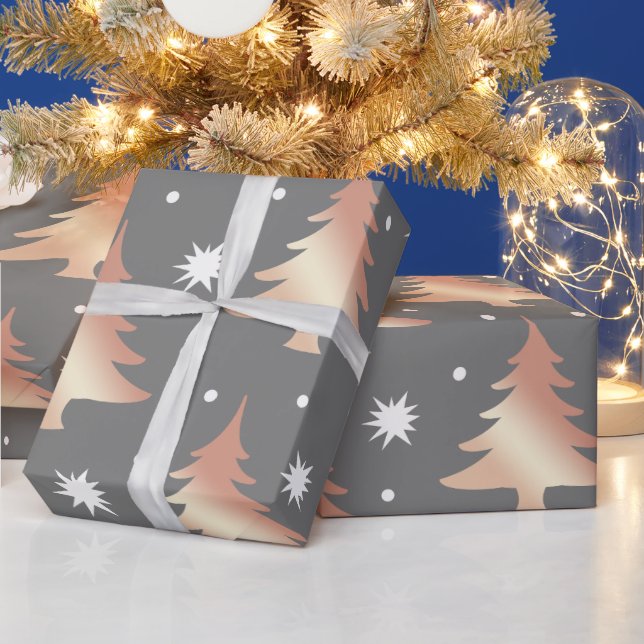 Elegant copper rose gold Christmas tree pattern Wrapping Paper (Holidays)