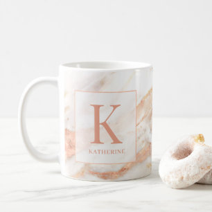 Elegant Copper Rose Gold Foil Marble Monogram Coffee Mug