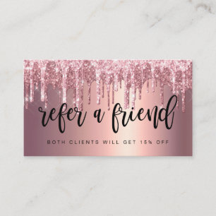 Elegant copper rose gold glitter drip hair stylist referral card