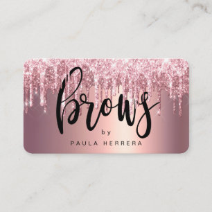 Elegant copper rose gold glitter drips brows business card