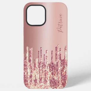 Elegant copper rose gold glitter drips custom iPhone 12 pro max case