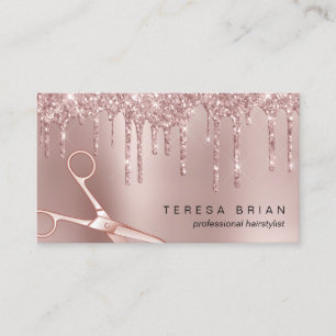 Elegant copper rose gold glitter drips hairstylist business card