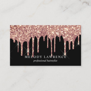 Elegant copper rose gold glitter drips hairstylist business card