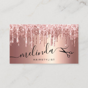 Elegant copper rose gold glitter drips hairstylist business card