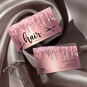 Elegant copper rose gold glitter drips hairstylist business card