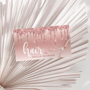 Elegant copper rose gold glitter drips hairstylist business card