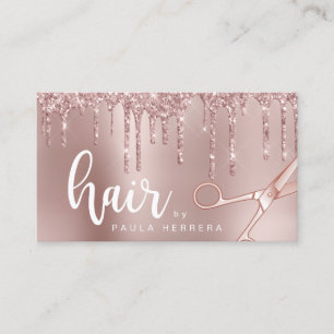 Elegant copper rose gold glitter drips hairstylist business card