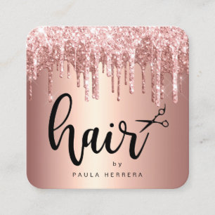 Elegant copper rose gold glitter drips hairstylist square business card