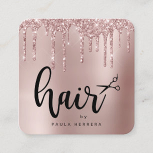 Elegant copper rose gold glitter drips hairstylist square business card