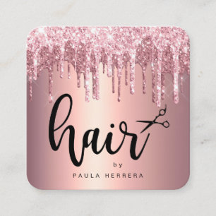 Elegant copper rose gold glitter drips hairstylist square business card