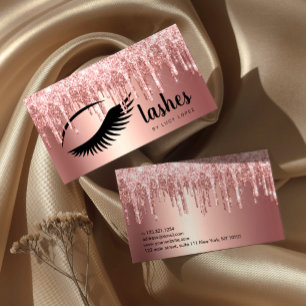 Elegant copper rose gold glitter drips lashes  business card