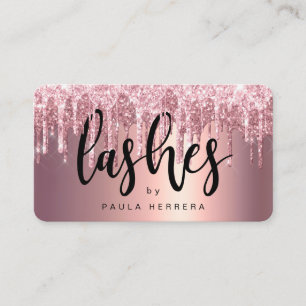 Elegant copper rose gold glitter drips lashes business card