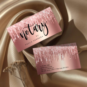Elegant copper rose gold glitter drips notary business card