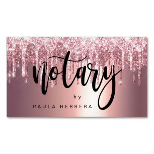 Elegant copper rose gold glitter drips notary  	Magnetic business card