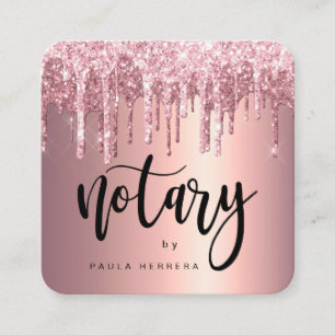 Elegant copper rose gold glitter drips notary square business card