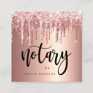 Elegant copper rose gold glitter drips notary square business card