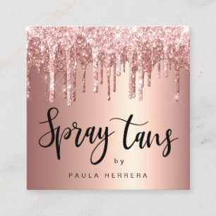 Elegant copper rose gold glitter drips spray tans square business card