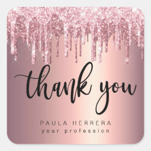 Elegant copper rose gold glitter drips thank you square sticker