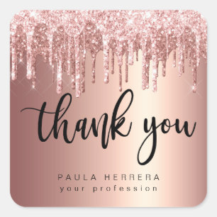 Elegant copper rose gold glitter drips thank you square sticker