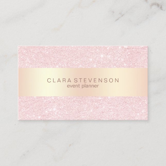 Elegant copper rose gold & glitter event planner business card (Front)