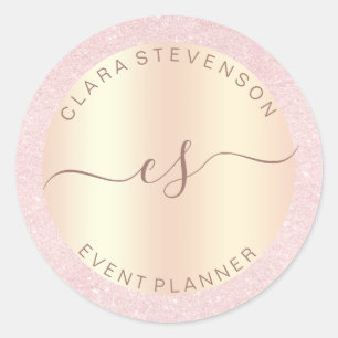Elegant copper rose gold & glitter event planner classic round sticker