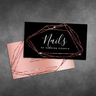 Elegant copper rose gold glitter frame nails business card