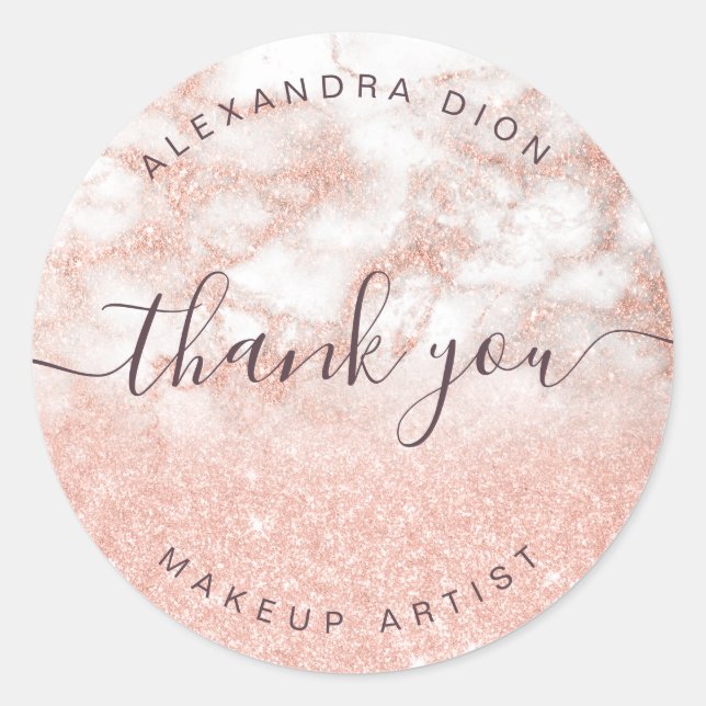 Elegant copper rose gold glitter makeup artist classic round sticker (Front)