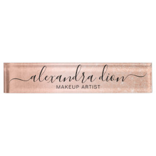 Elegant copper rose gold glitter makeup artist nameplate