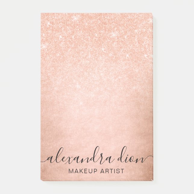 Elegant copper rose gold glitter makeup artist post-it notes (Front)