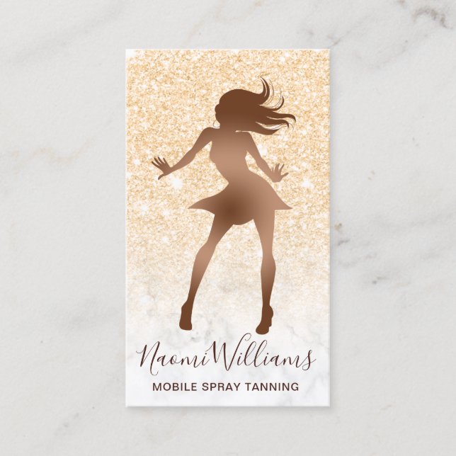 Elegant copper rose gold glitter marble spray tans business card (Front)