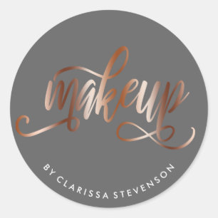 Elegant copper rose gold & grey makeup artist classic round sticker