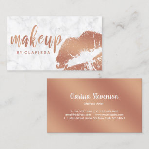 Elegant copper rose gold lips and marble makeup business card