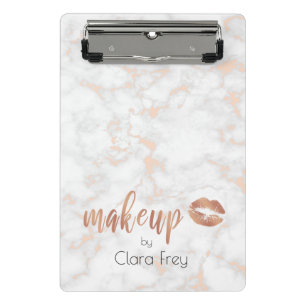 Elegant copper rose gold lips and marble makeup mini clipboard