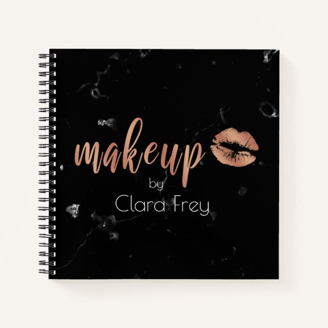 Elegant copper rose gold lips and marble makeup notebook (Front)
