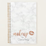 Elegant copper rose gold lips and marble makeup planner<br><div class="desc">Stylish and modern makeup design featuring faux copper rose gold makeup text and lips,  white marble texture.</div>