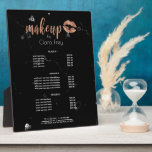 Elegant copper rose gold lips and marble makeup plaque<br><div class="desc">Stylish and modern makeup design featuring faux copper rose gold makeup text and lips,  black marble texture.</div>