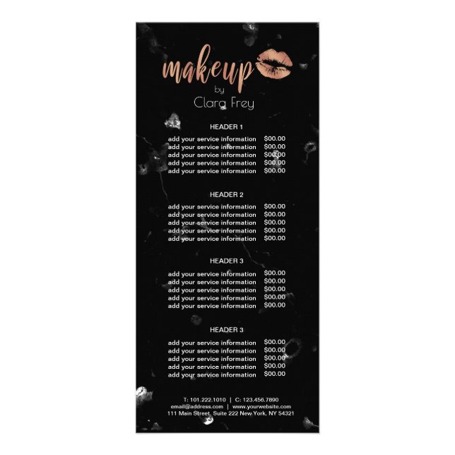 Elegant copper rose gold lips and marble makeup rack card (Front)