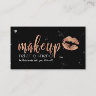 Elegant copper rose gold lips and marble makeup referral card
