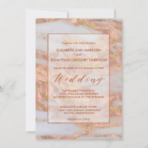 Elegant Copper Rose Gold Marble Glitter Wedding Invitation