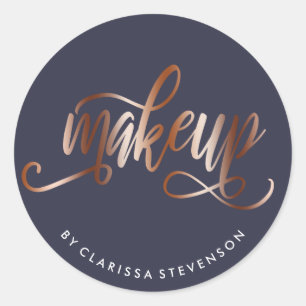 Elegant copper rose gold & navy blue makeup artist classic round sticker