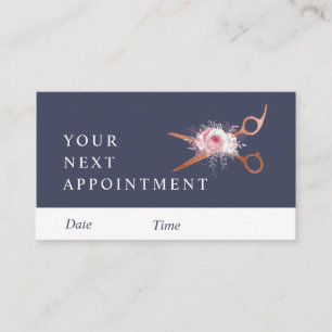 Elegant copper rose gold scissors hairstylist appointment card