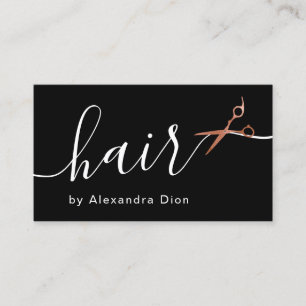 Elegant copper rose gold scissors hairstylist business card